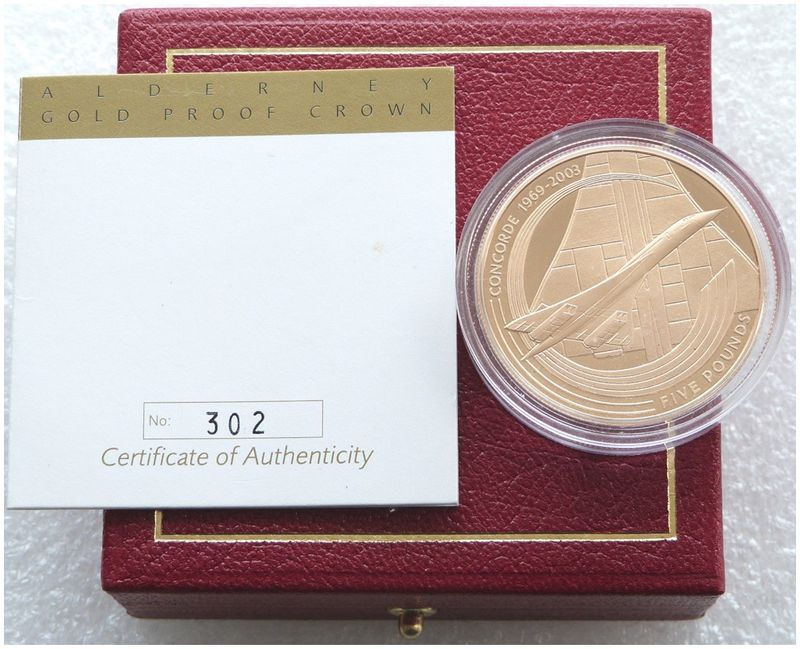 2003 Alderney Final Flight Concorde £5 Five Pound Gold Proof Coin Box Coa