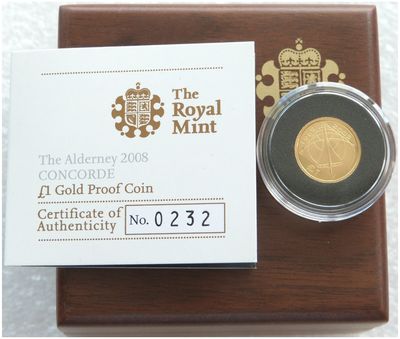 2008 Alderney Final Flight Concorde £1 Gold Proof 1/25oz Coin Box Coa