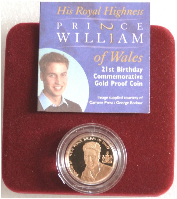 2003 Alderney Prince William 21st Birthday £25 Gold Proof Coin Box Coa