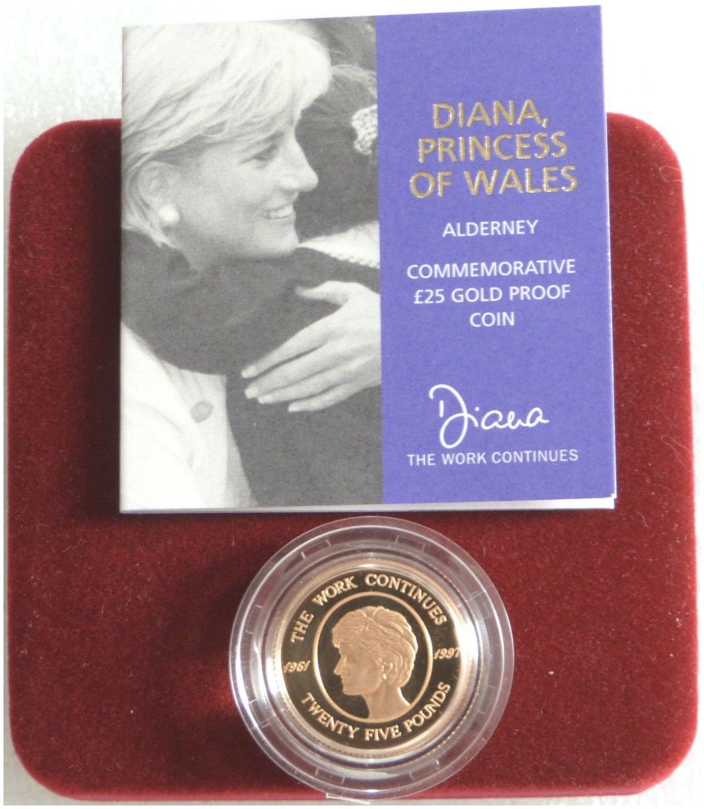 2002 Alderney Lady Diana Spencer £25 Gold Proof Coin Box Coa