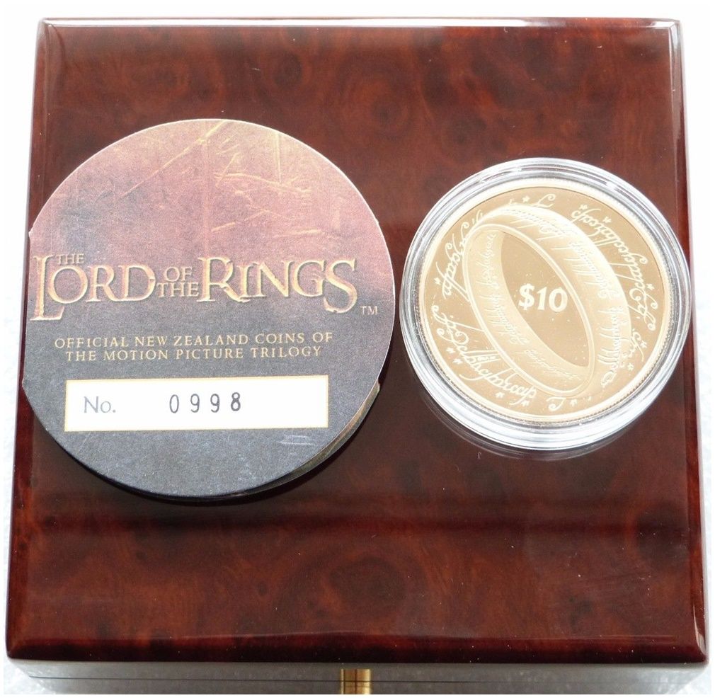 2003 New Zealand Lord of the Rings One Ring $10 Gold Proof Coin Box Coa