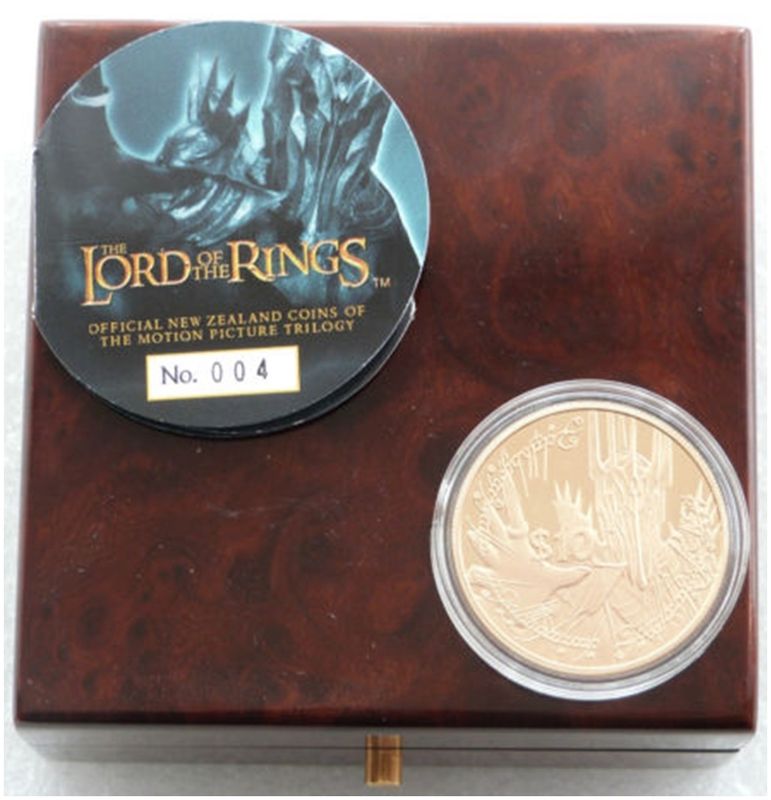 2003 New Zealand Lord of the Rings Sauron $10 Gold Proof Coin Box Coa