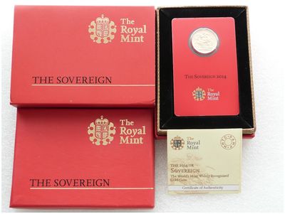 2014-I India Mint Mark Full Sovereign Gold Coin Box Coa