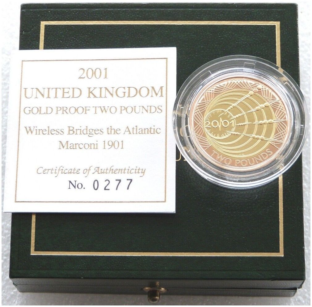 2001 Marconi £2 Gold Proof Coin Box Coa