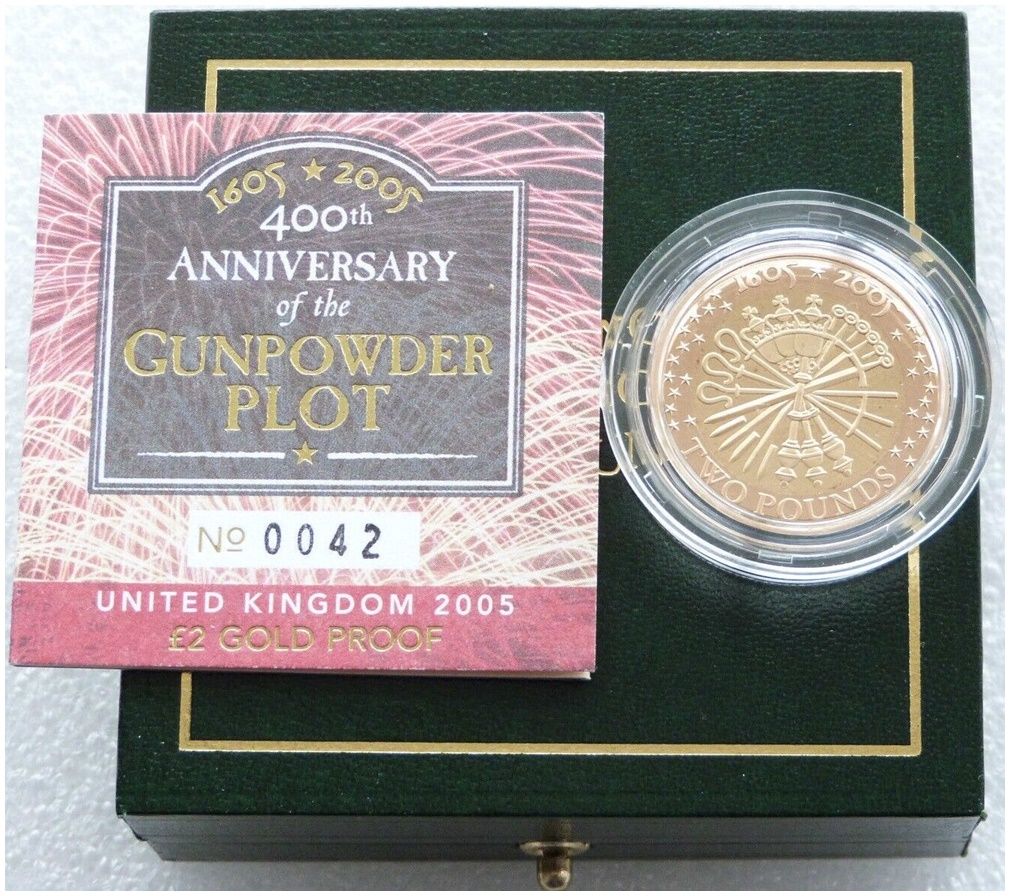 2005 Guy Fawkes Gunpowder Plot £2 Gold Proof Coin Box Coa