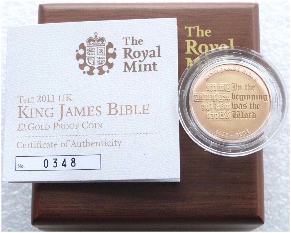 2011 King James Bible £2 Gold Proof Coin Box Coa - Mintage 355