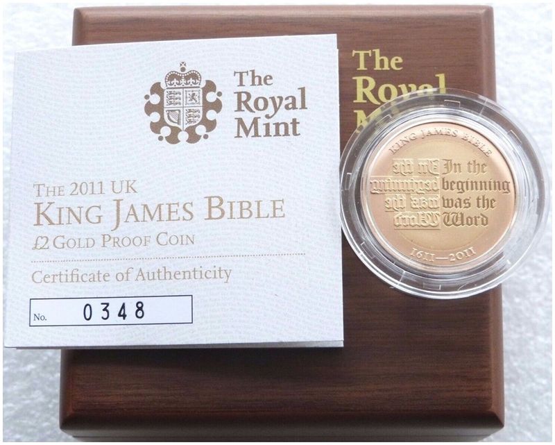 2011 King James Bible £2 Gold Proof Coin Box Coa - Mintage 355