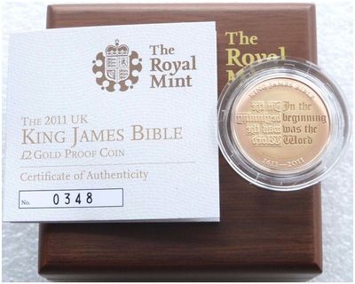 2011 King James Bible £2 Gold Proof Coin Box Coa - Mintage 355
