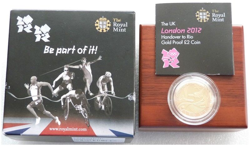 2012 London Olympic Games Handover to Rio £2 Gold Proof Coin Box Coa