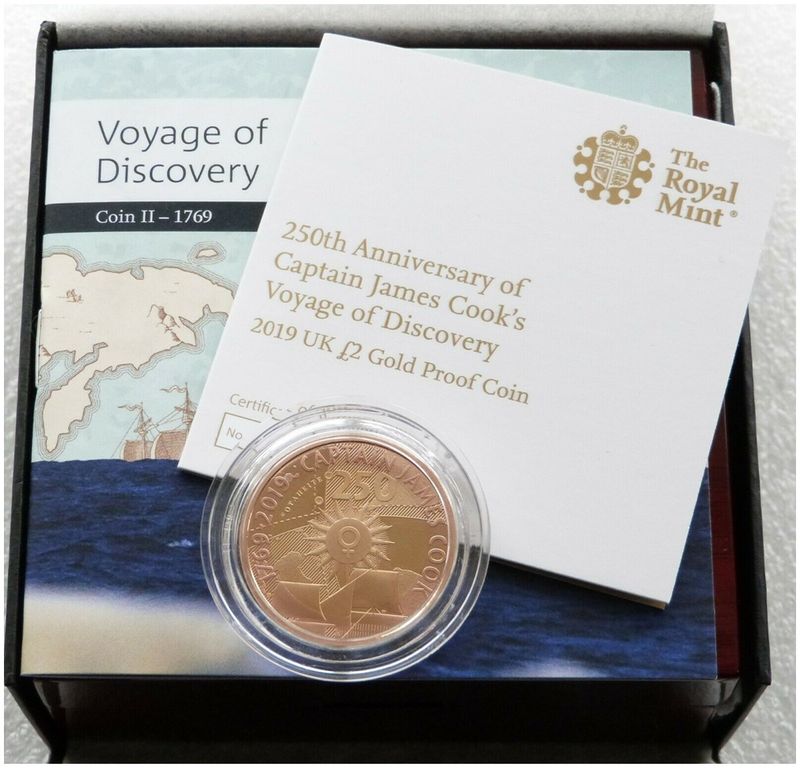 2019 Captain Cook £2 Gold Proof Coin Box Coa