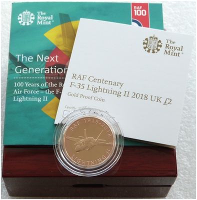 2018 Royal Air Force RAF F-35 Lightning II £2 Gold Proof Coin Box Coa