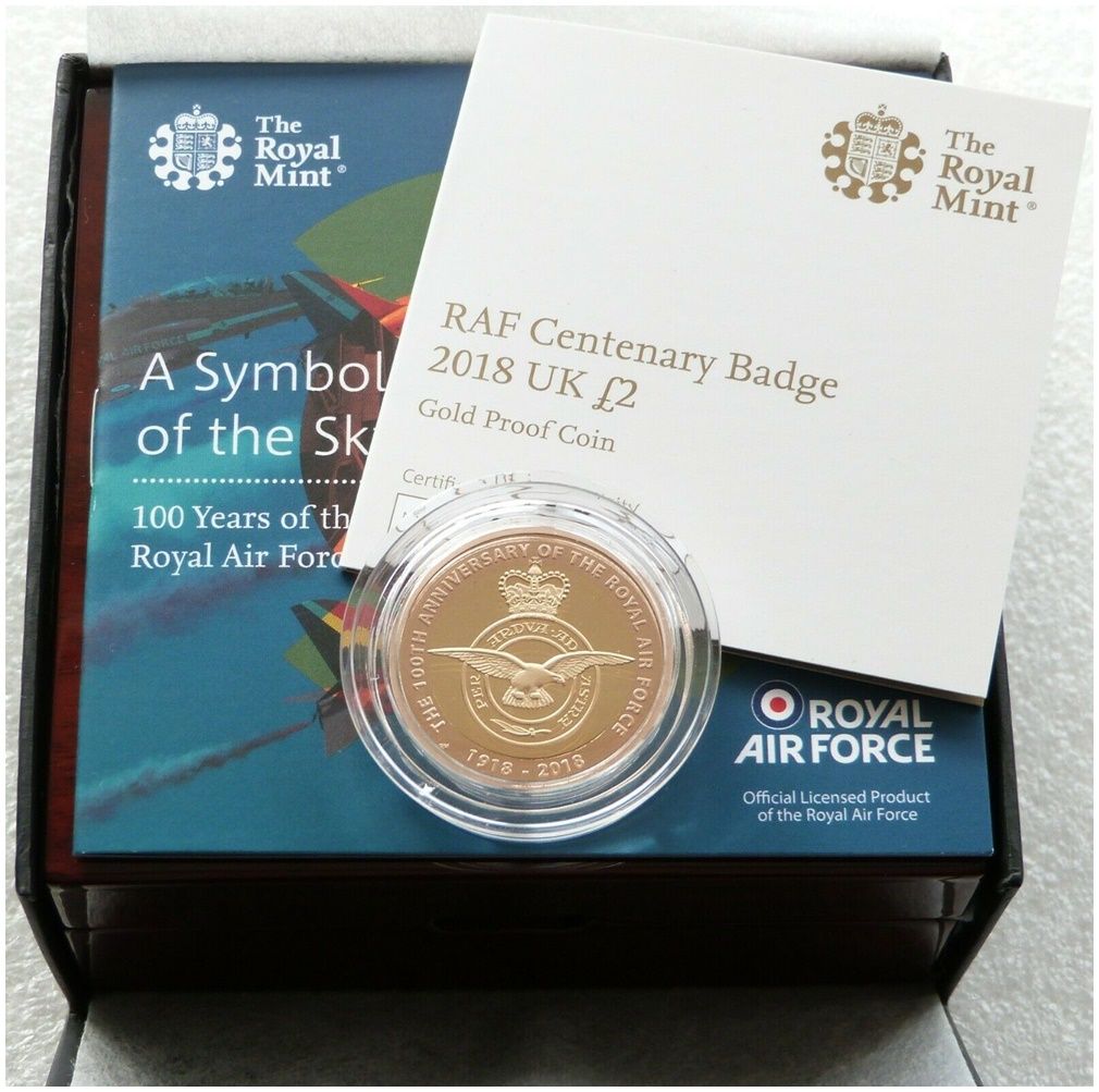 2018 Royal Air Force RAF Emblem £2 Gold Proof Coin Box Coa