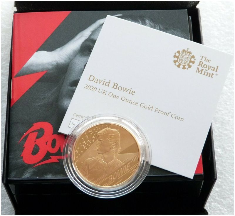 2020 Music Legends David Bowie £100 Gold Proof 1oz Coin Box Coa