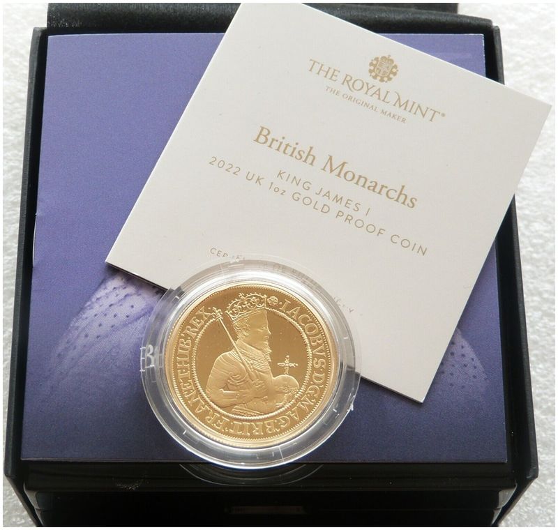 2022 British Monarchs King James I £100 Gold Proof 1oz Coin Box Coa