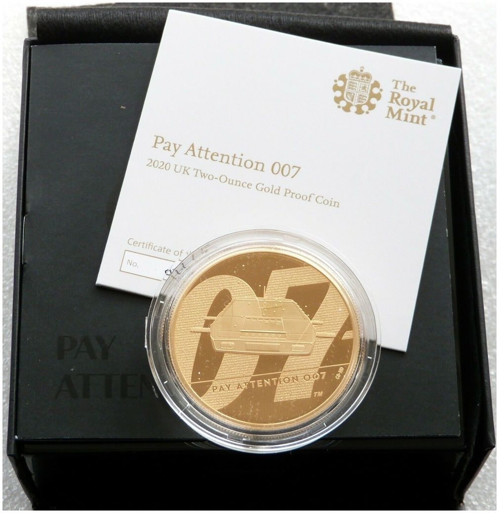 2020 James Bond Pay Attention 007 £200 Gold Proof 2oz Coin Box Coa