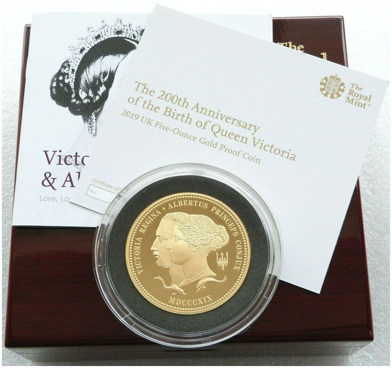 2019 William Wyon Birth of Queen Victoria £10 Gold Proof 5oz Coin Box Coa - Mintage 70