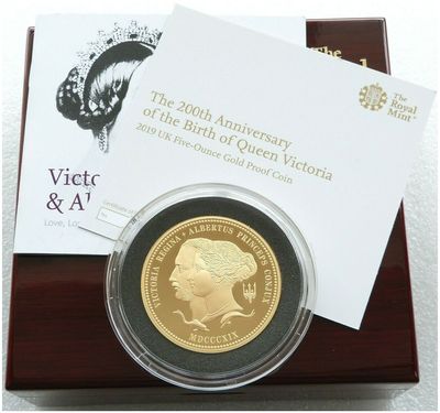 2019 William Wyon Birth of Queen Victoria £10 Gold Proof 5oz Coin Box Coa - Mintage 70