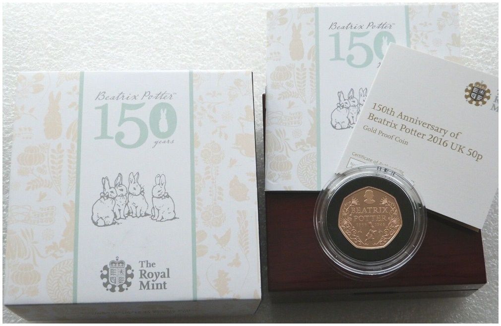 2016 Beatrix Potter 50p Gold Proof Coin Box Coa