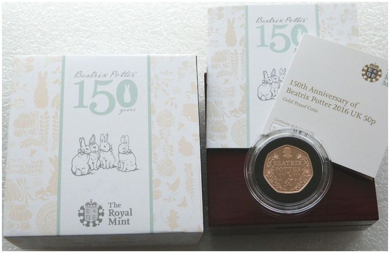 2016 Beatrix Potter 50p Gold Proof Coin Box Coa