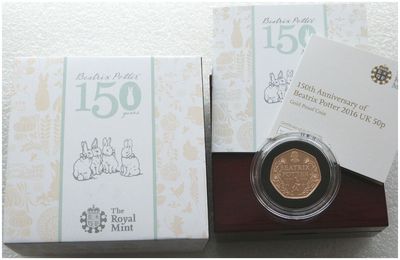 2016 Beatrix Potter 50p Gold Proof Coin Box Coa