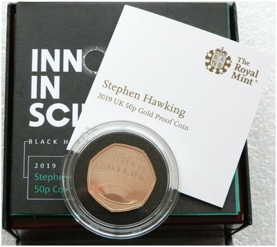 2019 Stephen Hawking 50p Gold Proof Coin Box Coa