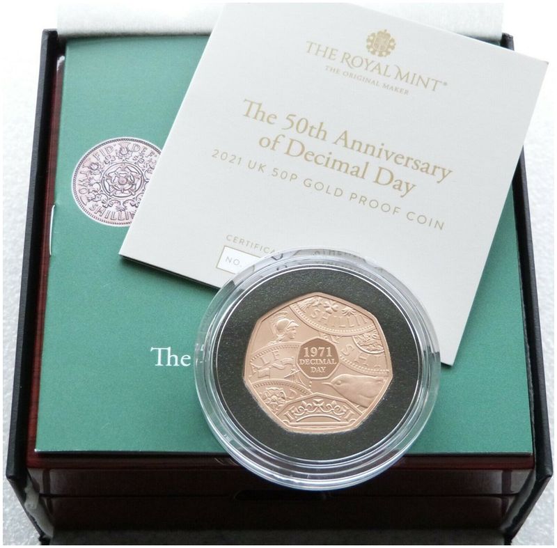 2021 Decimal Day 50p Gold Proof Coin Box Coa