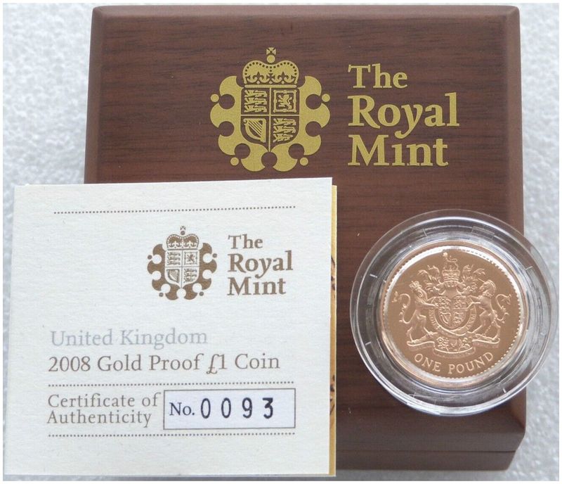 2008 Royal Arms £1 Gold Proof Coin Box Coa