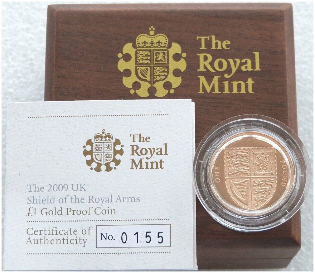 2009 Royal Shield of Arms £1 Gold Proof Coin Box Coa