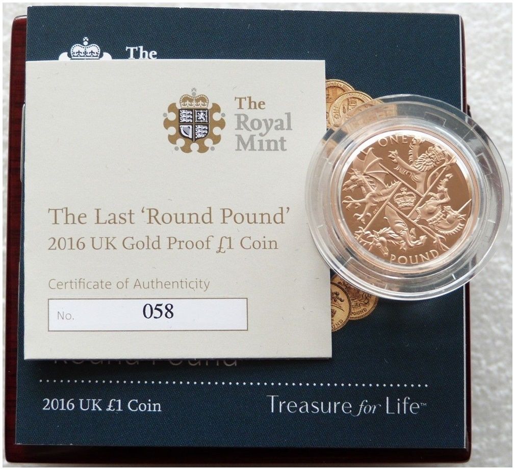 2016 Last Round Pound £1 Gold Proof Coin Box Coa - Mintage 499