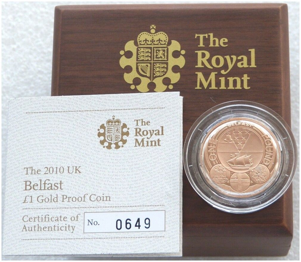 2010 Capital Cities of the UK Belfast £1 Gold Proof Coin Box Coa