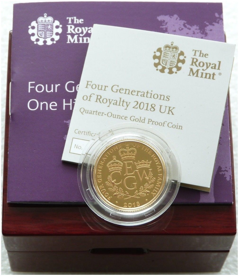 2018 Four Generations of Royalty £25 Gold Proof 1/4oz Coin Box Coa