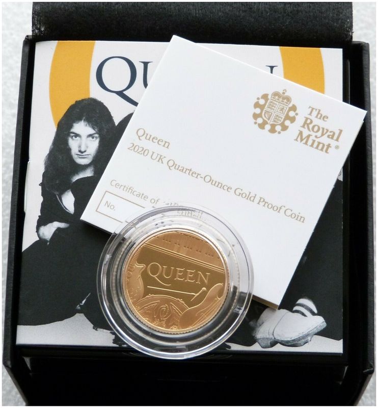 2020 Music Legends Queen £25 Gold Proof 1/4oz Coin Box Coa