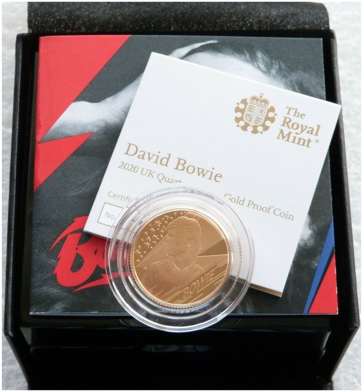 2020 Music Legends David Bowie £25 Gold Proof 1/4oz Coin Box Coa