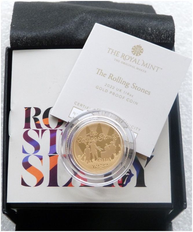 2022 Music Legends The Rolling Stones £25 Gold Proof 1/4oz Coin Box Coa