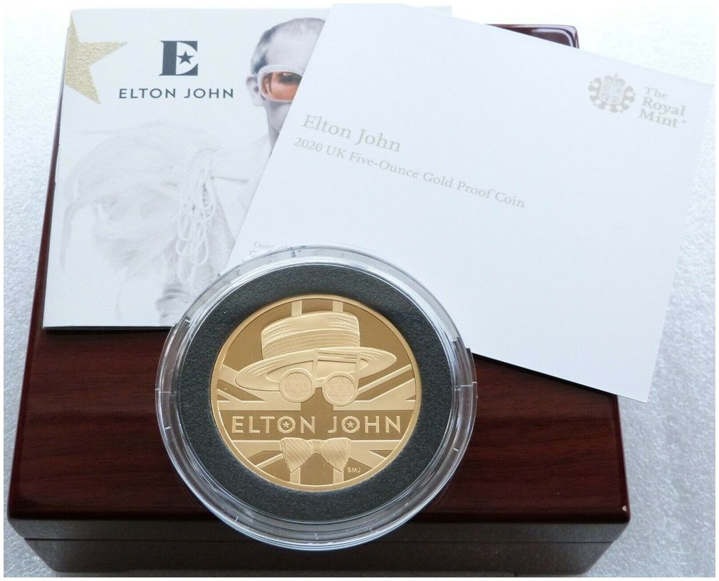 2020 Music Legends Elton John £500 Gold Proof 5oz Coin Box Coa