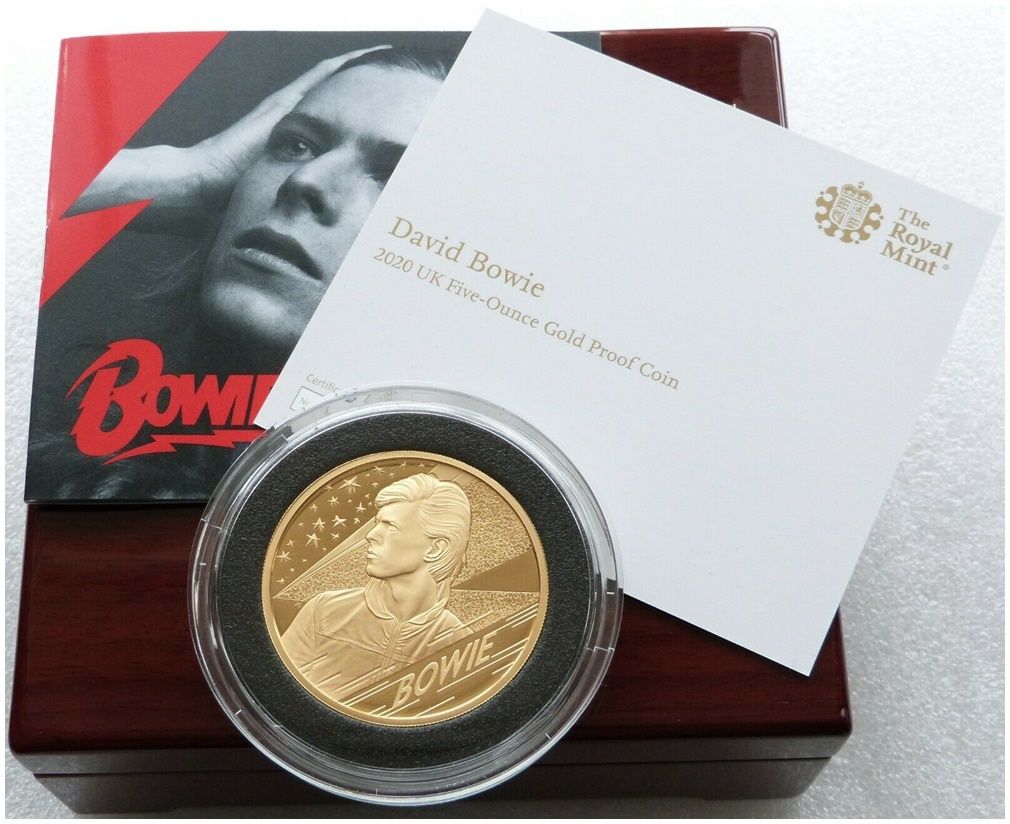 2020 Music Legends David Bowie £500 Gold Proof 5oz Coin Box Coa