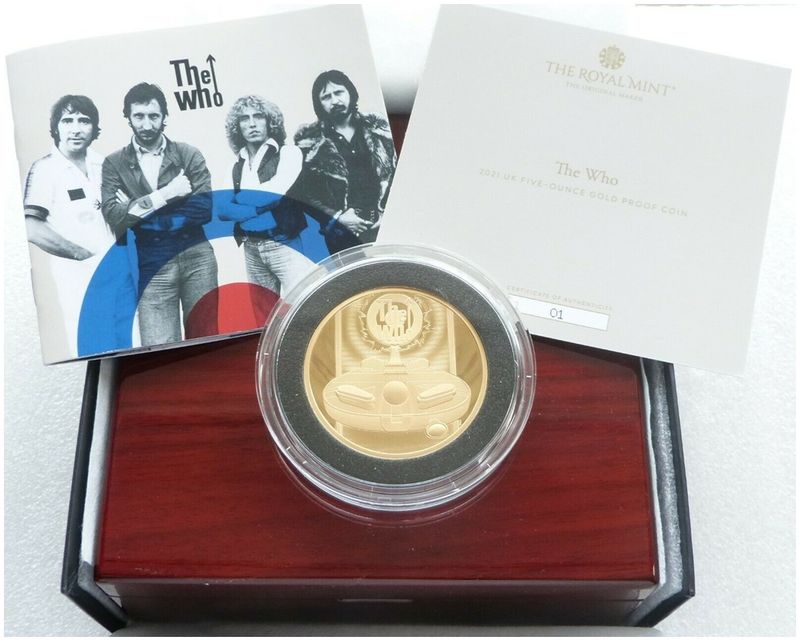 2021 Music Legends The Who £500 Gold Proof 5oz Coin Box Coa Cert Number 01