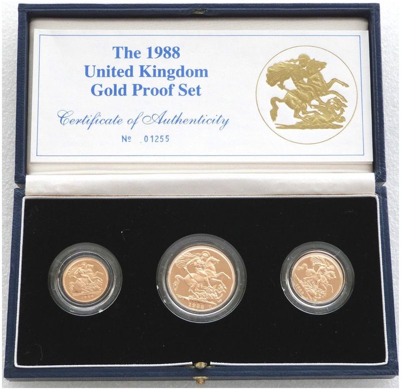1988 Sovereign Gold Proof 3 Coin Set Box Coa