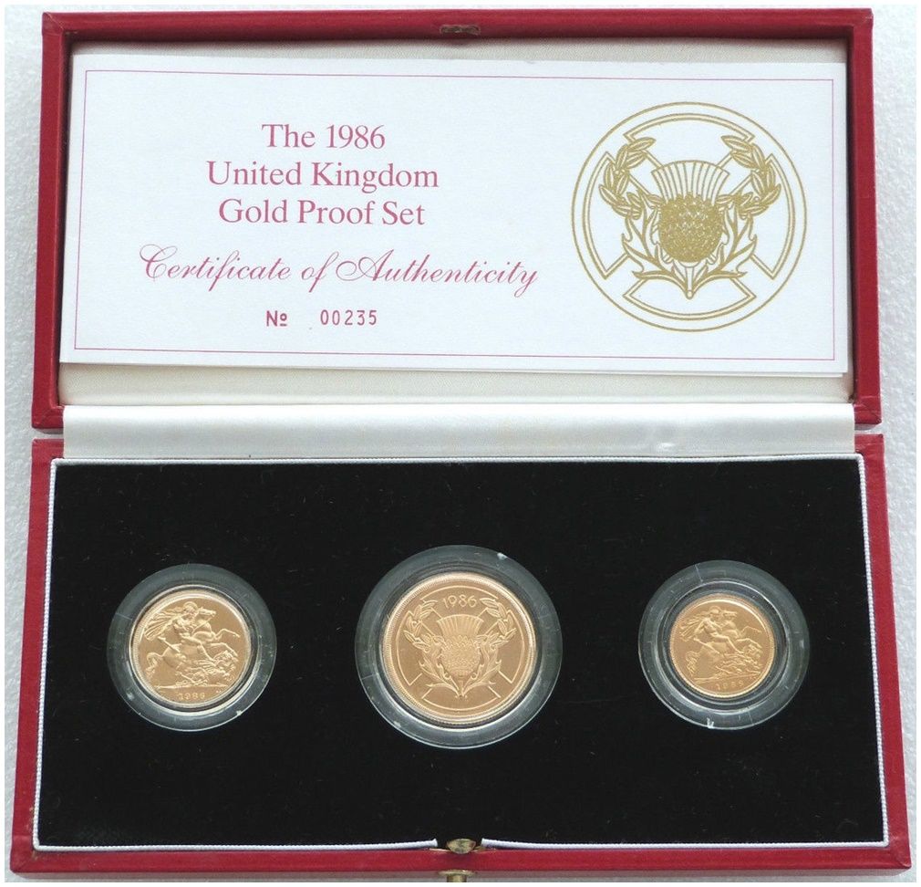 1986 Sovereign Gold Proof 3 Coin Set Box Coa