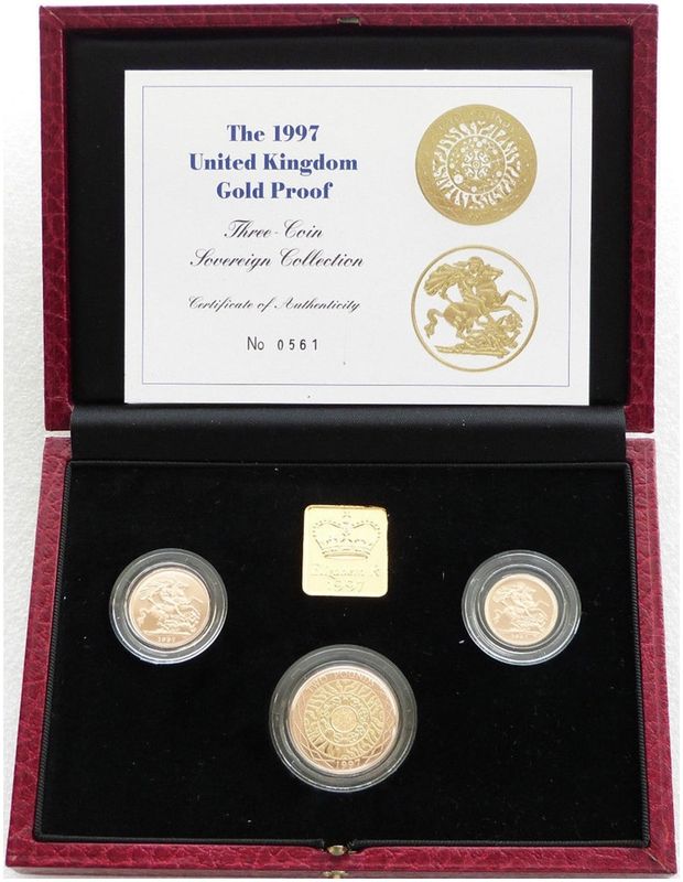 1997 Sovereign Gold Proof 3 Coin Set Box Coa 1997 Sovereign Gold Proof 3 Coin Set Box Coa