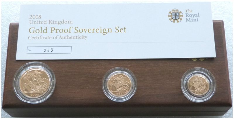 2008 Sovereign Gold Proof 3 Coin Set Box Coa
