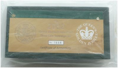 2002 Golden Jubilee Sovereign Gold Proof 3 Coin Set Box Coa Sealed