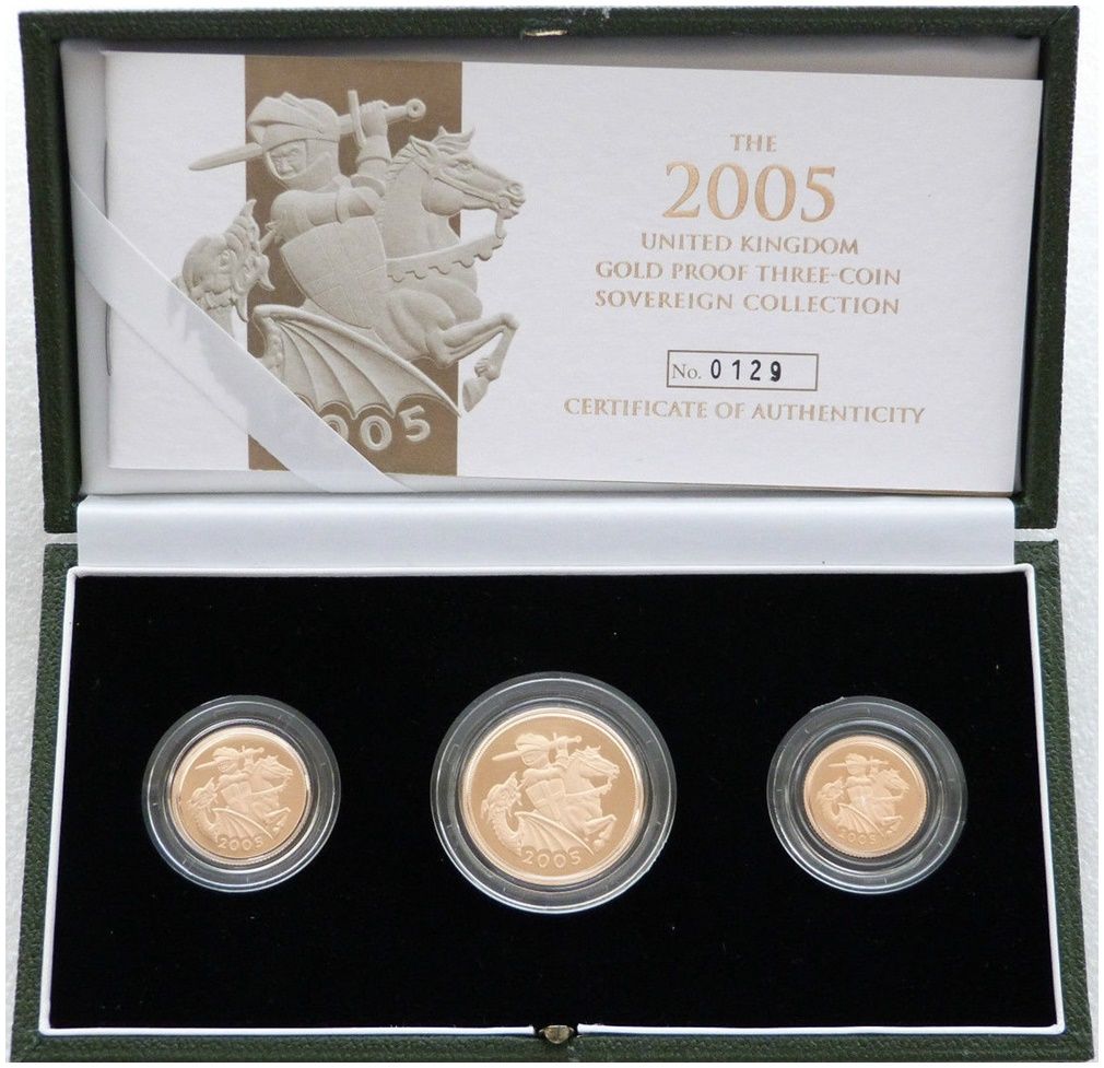 2005 Sovereign Gold Proof 3 Coin Set Box Coa - Timothy Noad