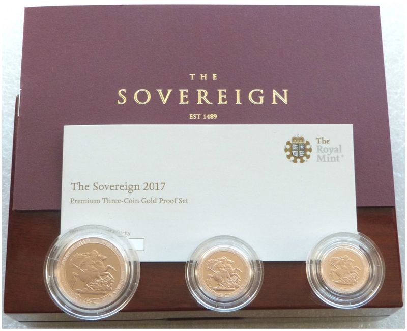 2017 Pistrucci Premium Sovereign Gold Proof 3 Coin Set Box Coa
