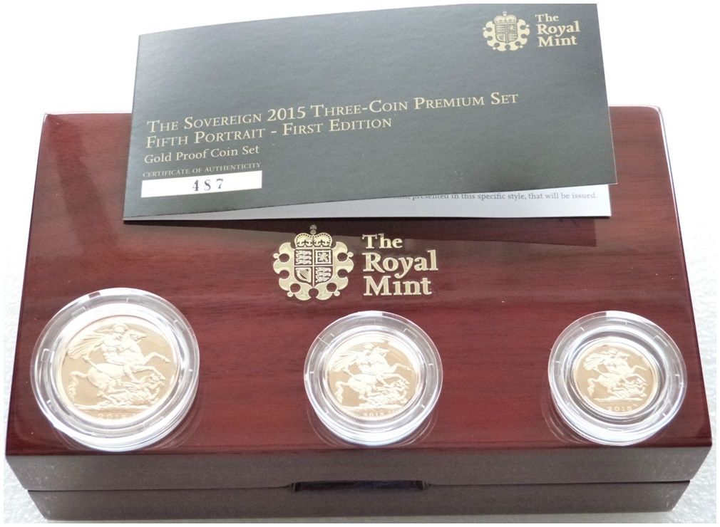 2015 Premium Sovereign Gold Proof 3 Coin Set Box Coa - Fifth Portrait Jody Clark