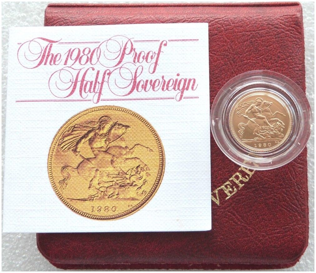 1980 St George and the Dragon Half Sovereign Gold Proof Coin Box Coa