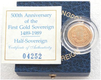 1989 Tudor Rose Half Sovereign Gold Proof Coin Box Coa