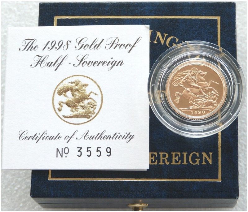 1998 St George and the Dragon Half Sovereign Gold Proof Coin Box Coa