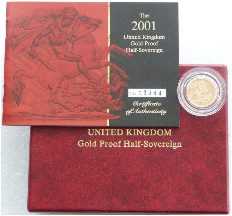 2001 St George and the Dragon Half Sovereign Gold Proof Coin Box Coa