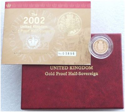 2002 Golden Jubilee Half Sovereign Gold Proof Coin Box Coa